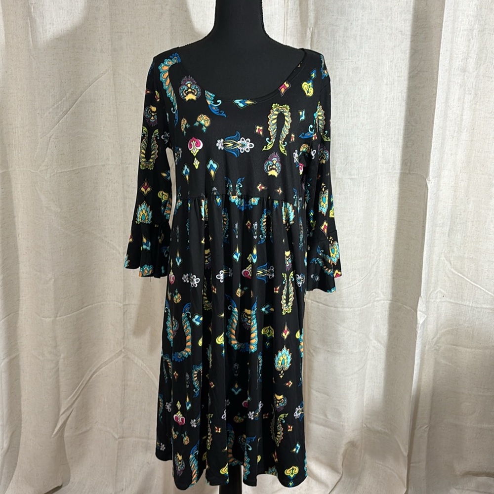 Colorful Patterned Long Sleeve Midi Dress